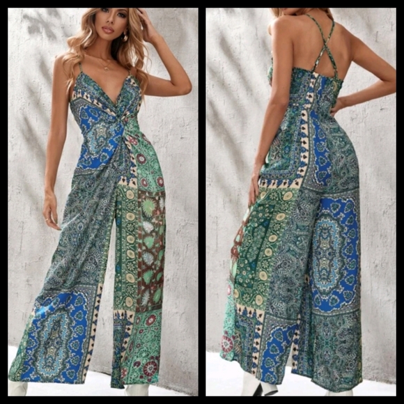 Boho Paisley Cami Jumpsuit S, M, L NWOT - Picture 3 of 7